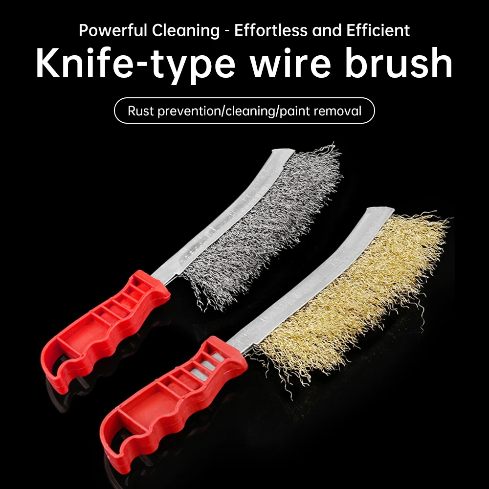 1 Pcs Multi-function Tool Wire Brush Copper Plated Stainless Steel Brush Long Handle Kitchen Grill Special Plate Rust Removal