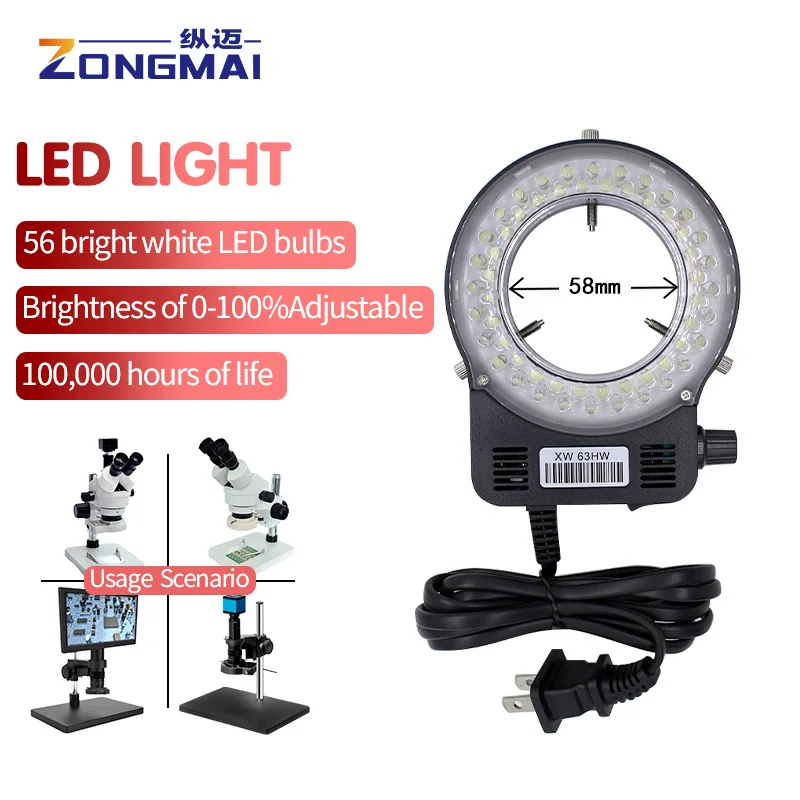 Anel Led Fonte de Luz para Microscópio Industrial Lâmpada Iluminador Temperatura de Cor 6500k Brilho Ajustável