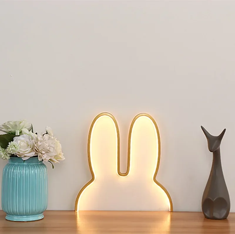Girl Lovely Nordic Children's Room Lamp Creative LED Rabbit Lamp USB Three-color Changeable Bedside Lamp Wall Decor Night Light