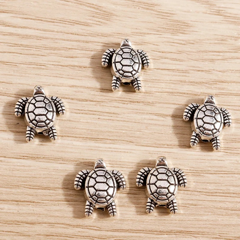 New 20pcs Two Size Tortoise Turtle Alloy Bead Spacer Bead Loose Beads Charms For Diy Beaded Bracelets Jewelry Handmade Making