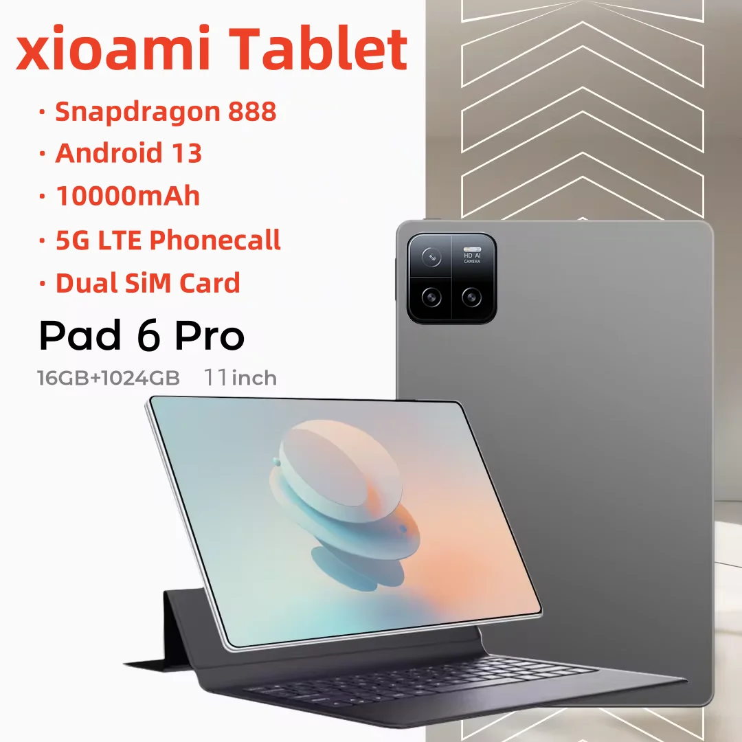 Original Global Version Tablet Android 13 Pad 6 Pro Snapdragon 888 16GB+1024GB Tablets PC 5G Dual SIM Card  WIFI 4K HD Mi Tab