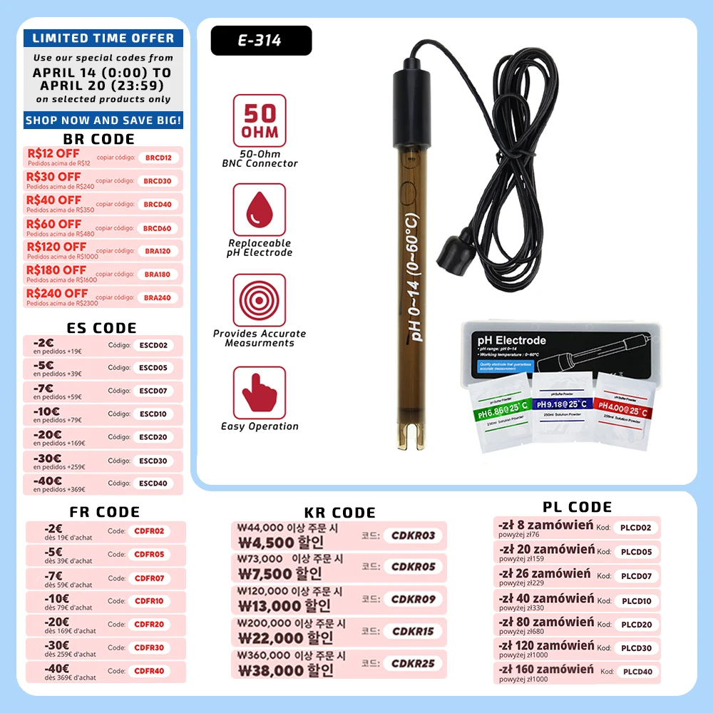 pH-Meter, pH-Sonde, Pool, BNC-Typ, 50 Ohm, Anschlusssonde für Hydrokultur-Aquarium, mit 200 cm
