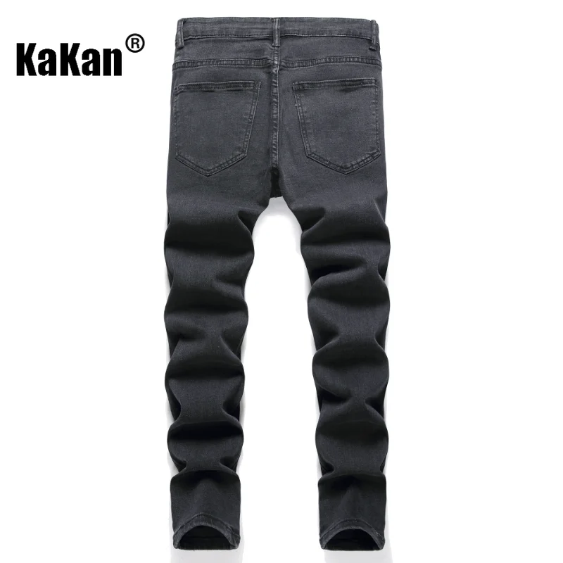 Kakan - European and American New Casual Slim Fit Small Foot Elastic Jeans for Men, High Street Solid Color Long Jeans K09-2008