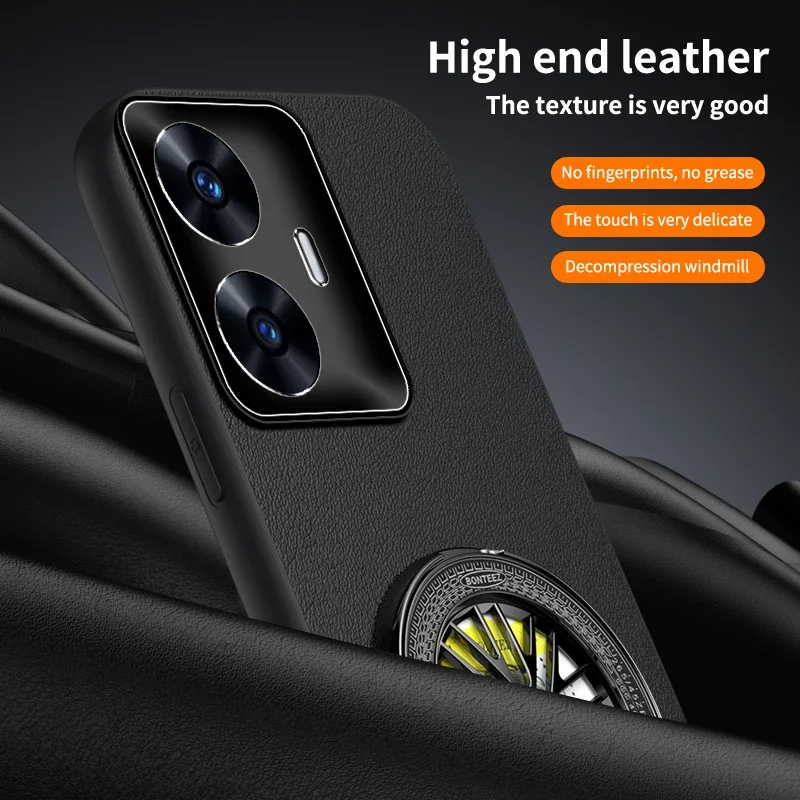 เคสโทรศัพท์หนังเนื้อนุ่มสำหรับ Realme C55 4G C51 C25S C12 C53 C15 C25 ป้องกันการกระแทก ผิวด้าน พร้อมที่ยึดแบบหมุนได้