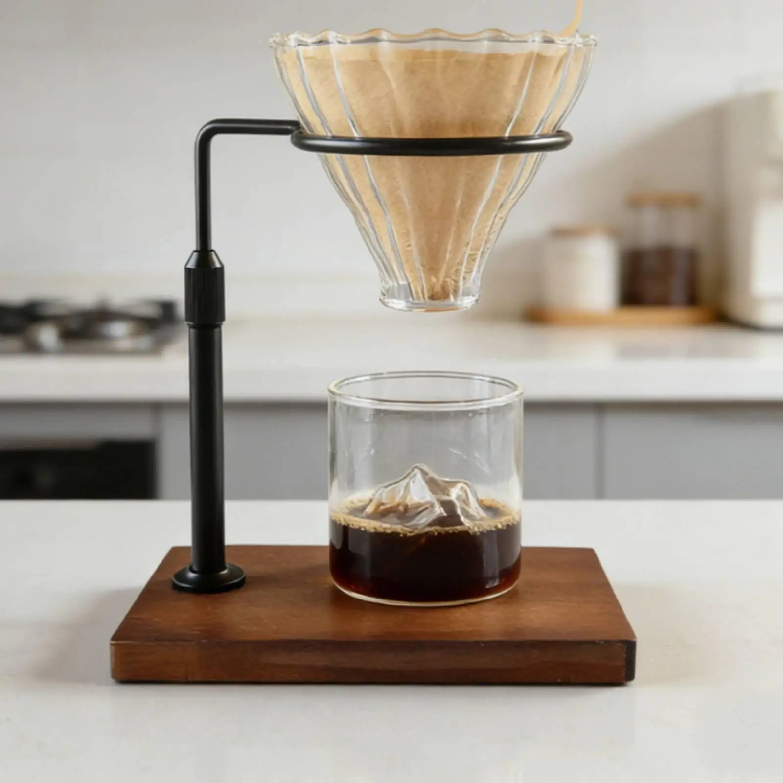 Versatile Coffee Dripper Stand for Pour over Coffee Maker with Solid Wood Base and Aluminum Frame for Cafe Use
