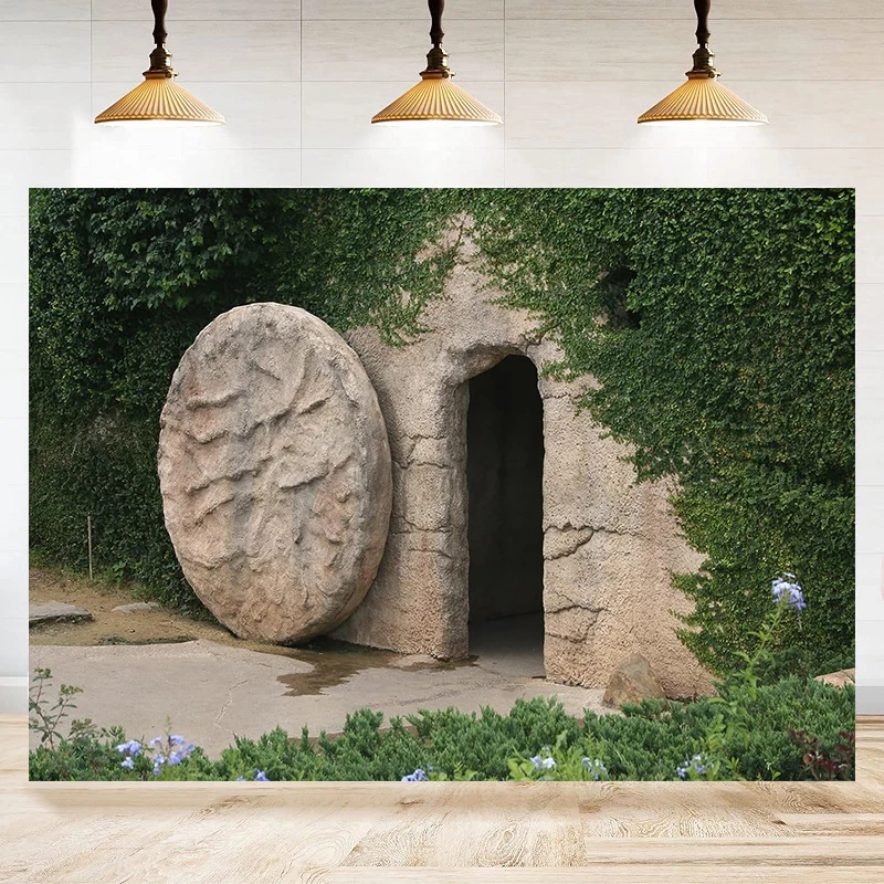 

Jesus Tomb Photography Backdrop Empty Stone Tomb Crucifixion Of Jesus Christ Resurrection Background Church Decor Banner