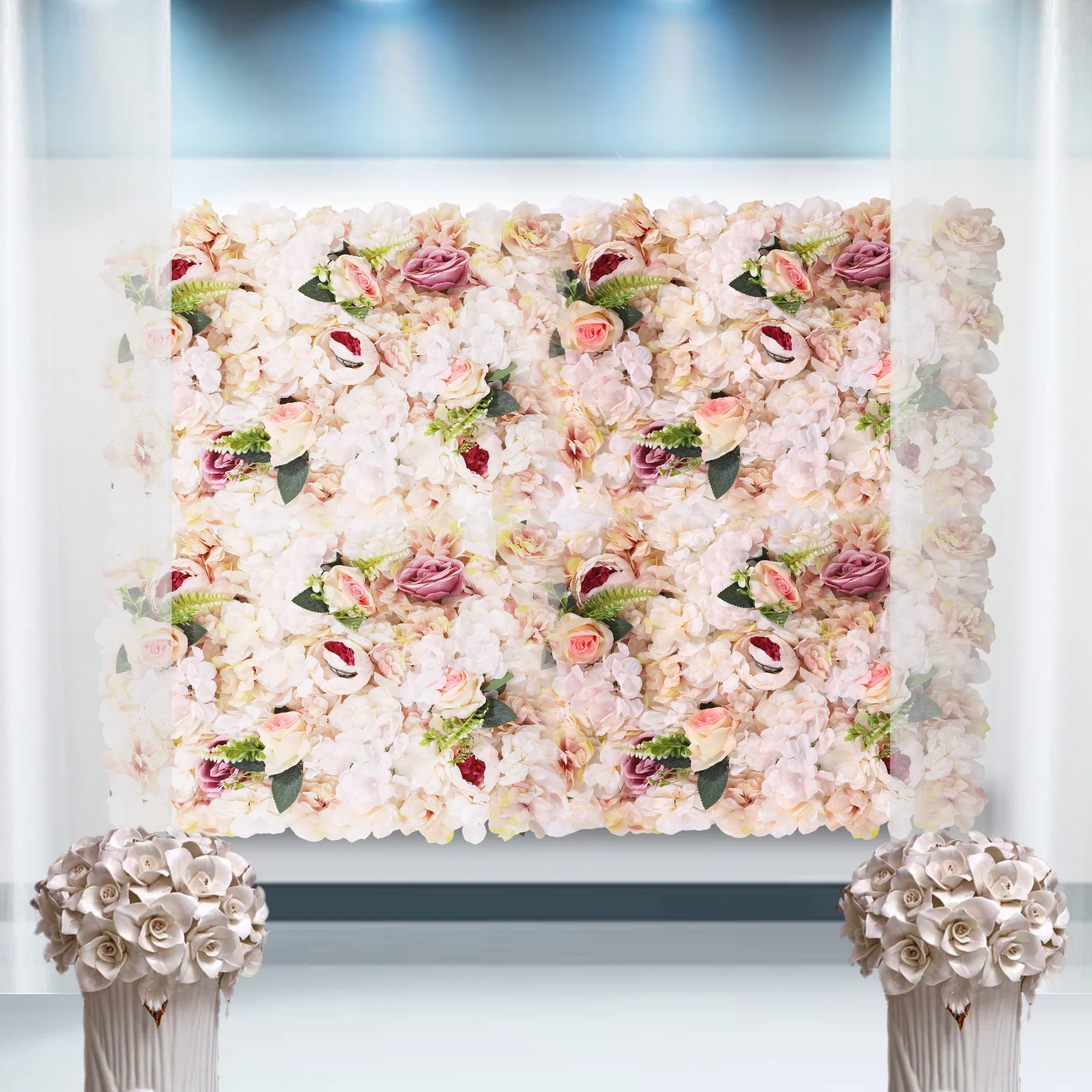 

6 Plant Flower Walls - Champagne Pink Autumn Yellow Peony Rose Leaf Grass decoration, high-quality,