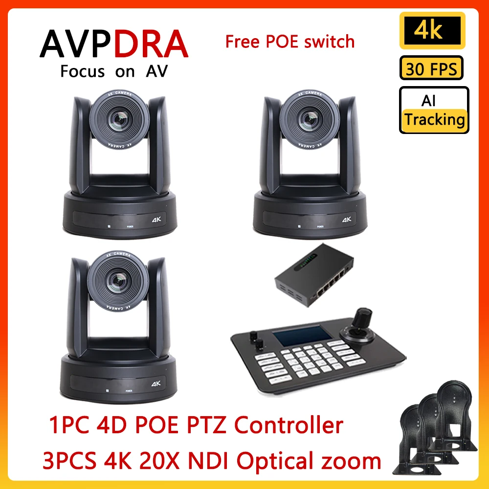 

AI tracking 4K 10X/12X/20X Conference Camera NDI SDI USB HDMI PTZ Camera and 4D Joystick Network Controller for church meeting