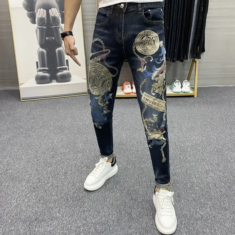 

Mens Cowboy Pants Hip Hop Loose Straight Trousers Original Kpop Korean Fashion Jeans for Men Baggy New In Ripped with Holes Goth