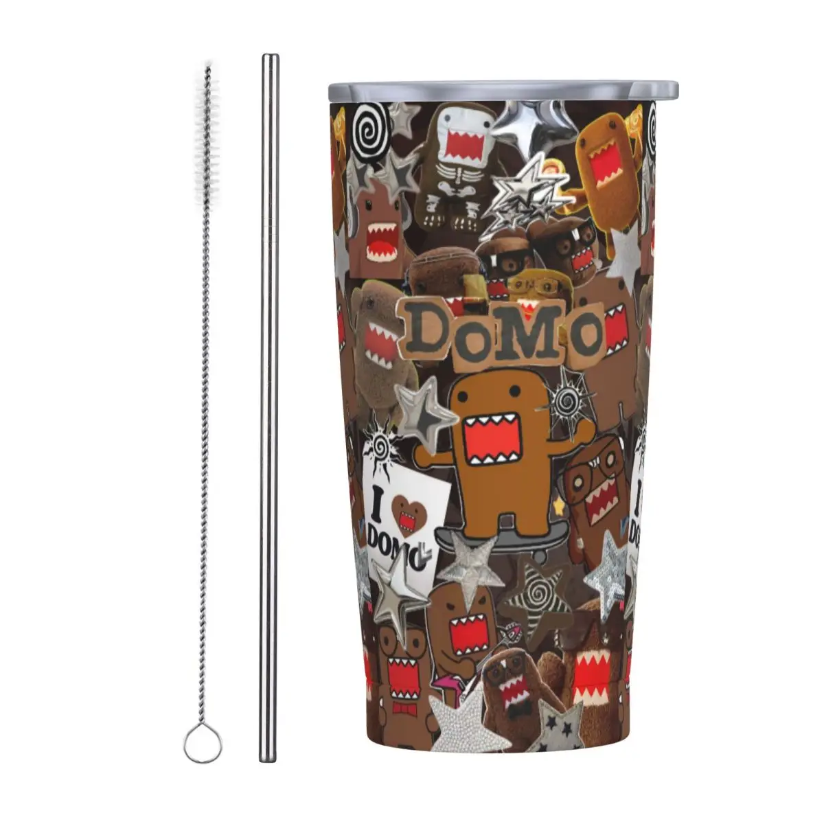 Domo Kun Doll Face Graphic Stainless Steel Tumbler Vacuum Insulated Mugs Thermal Cold Cup Straw With Lid 20oz