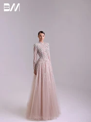 Stunning Silver Details Embroidery Prom Dress Beads Zipper Back Women Evening Dresses Cocktail A-line High Neck Customized