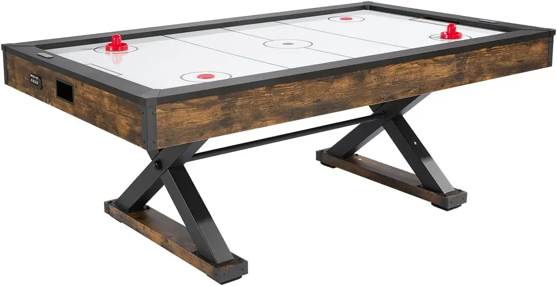 

84" Air Hockey Table, Indoor Arcade Table Gaming Set with 2 Pushers, 2 Pucks, Electronic Scorer, X-Shaped Legs & High-Powered