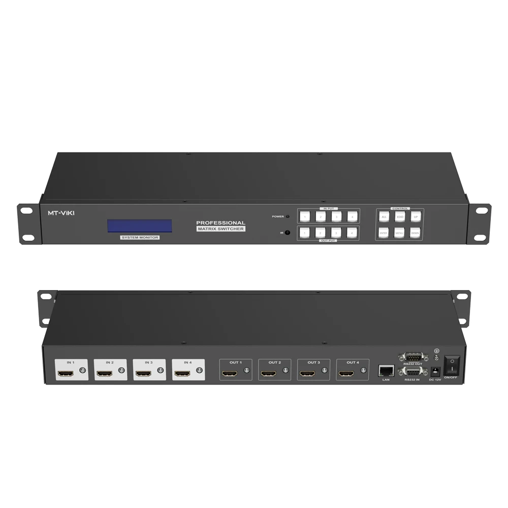 MT-VIKI 4x4 Switch de matriz HDMI sem emenda com processo de parede de vídeo 4K Switcher de áudio e vídeo MT-HD44LH