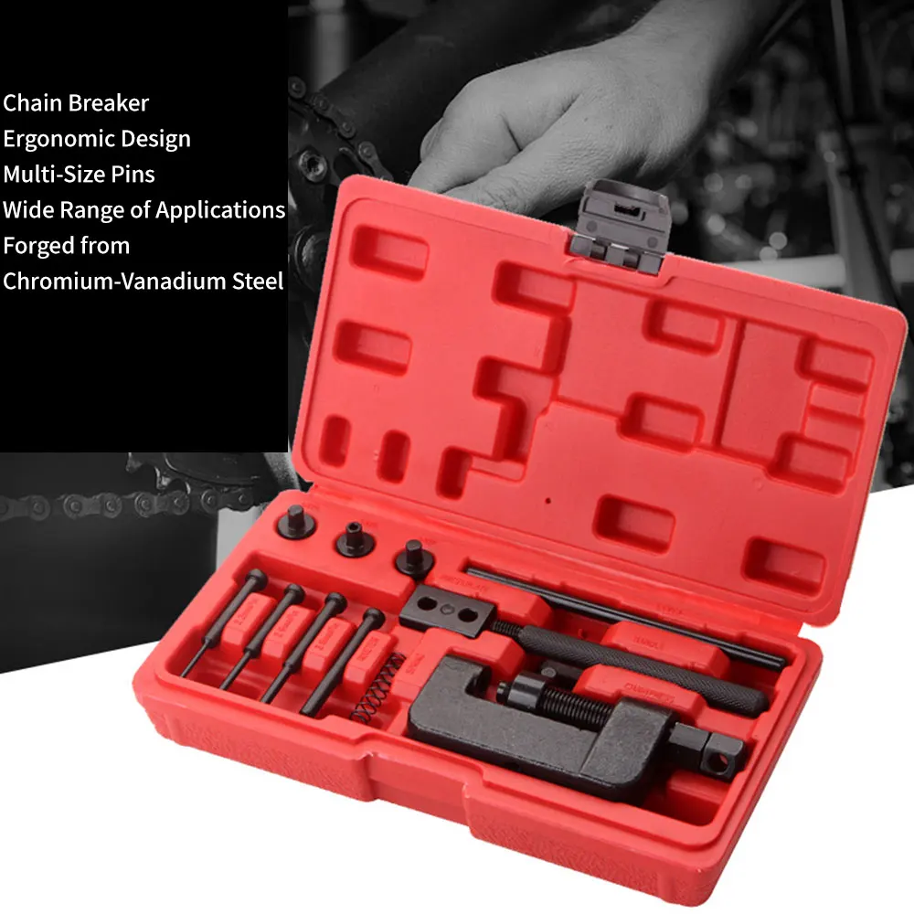 

13PCS Chain Repair Tool Set Motorcycle Chain Splitter Link Breaker Motorbike Riveting Tools Kit Heavy Duty Link O Ring Bicycle