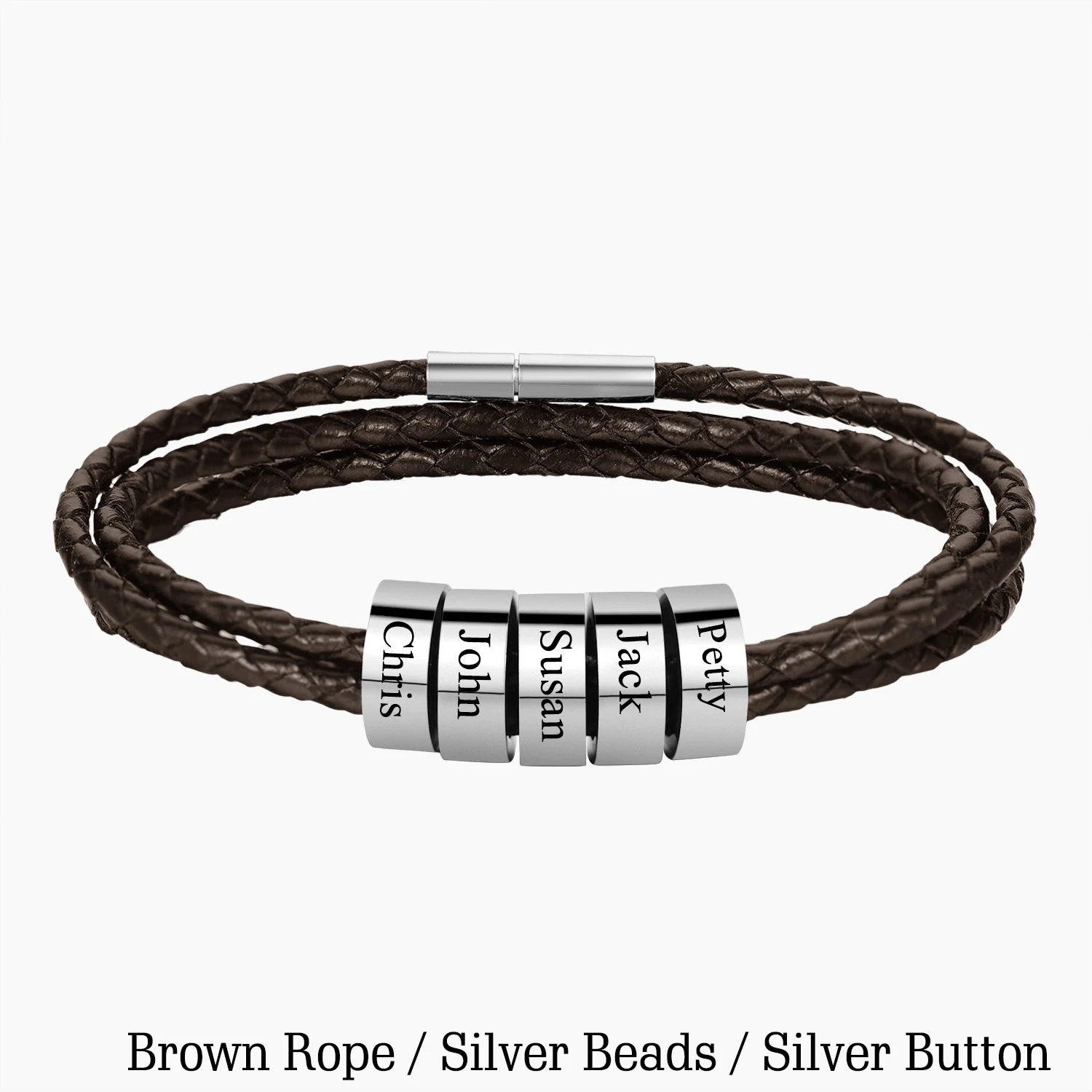 Custom Men's Leather Bracelet with Name Charms