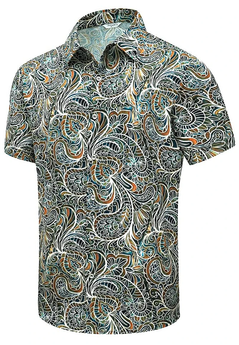 Summer Fashion Mens Hawaiian Shirts Short Sleeve Button Vintage Paisley Printed Casual Beach Aloha Shirt Plus Size 6XL Hombre