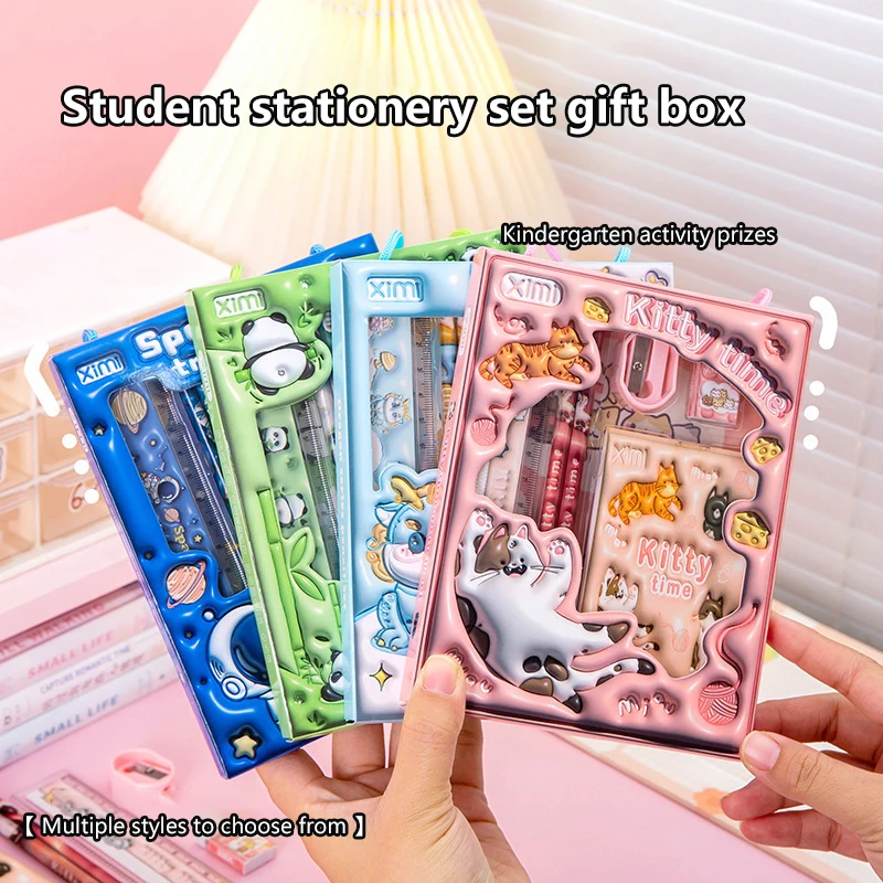 

1Set Cute High-Quality Durable Study Stationery Kit Children Learning Tools Cartoon Handheld Stationery Set Children Gifts