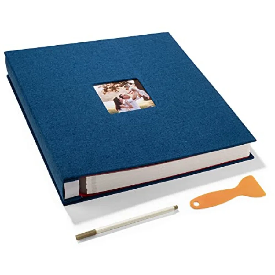 

Large Photo Album Self Adhesive DIY Scrapbook Album for 600 Photos 13"x12.6" 120 Pages Linen Cover Memory Book Blue