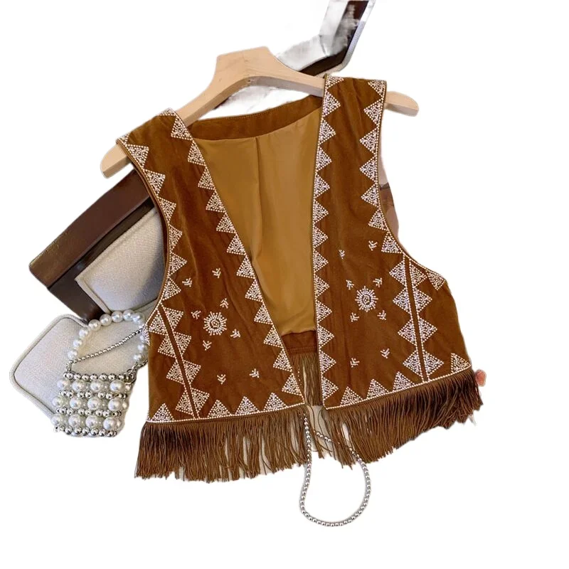 Vintage Fashion Cardigan for Women Print Embroidery Sleeveless Skinny Camisoles French Chic Female Tank Tops Dropshipping