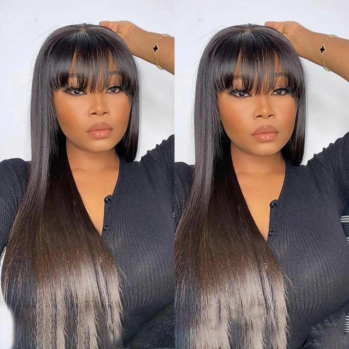 

Full Machine Made Straight 100% Human Hair Wigs With Bangs For Women 30 inch Brazilian Human Hair Cheap Wig On Sale Clearance