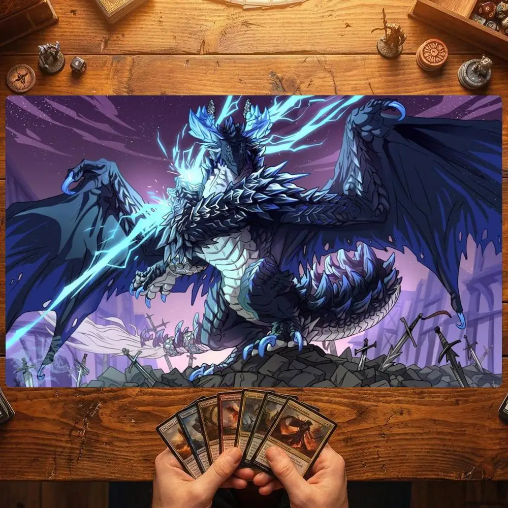 Lightning Dragon Sword Ruins Night TCG Playmat 35X60CM Magic Card Battle Mat Non-Slip Durable Stitched Edge Tabletop Playmat