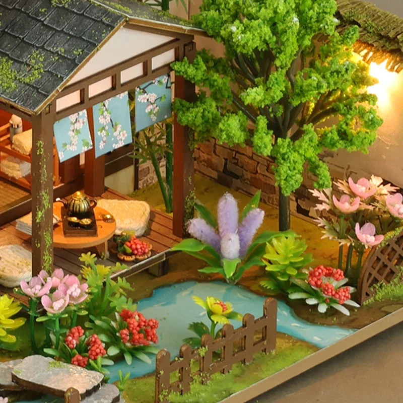 NEW DIY Wooden Doll House Bamboo Spring Courtyard Casa Miniature Building Kits Dollhouse With Furniture Big Villa Girls Gifts