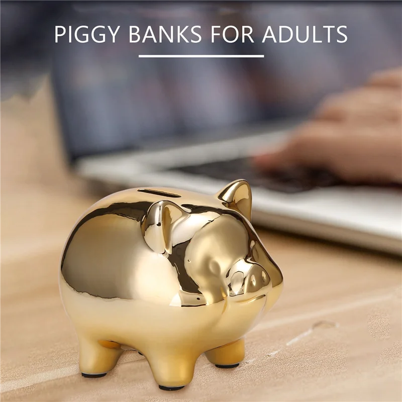 Ceramic Gold Pig Piggy Bank Cute Coin Piggy Bank Creative Home Furnishings Lucky Pig Decoration,Gold Pig