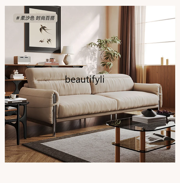 French Retro High-Leg Leather Sofa Large and Small Apartment Type Living Room Home Reliable Head American Chinese Style