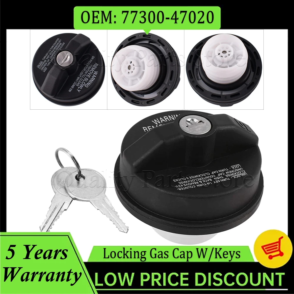 Gas Cap Locking Gas Fuel Tank Cap W/Keys for Chevy Toyota Tacoma Ford Nissan Honda GMC Infiniti Mazda Buick Cadillac 77300-47020