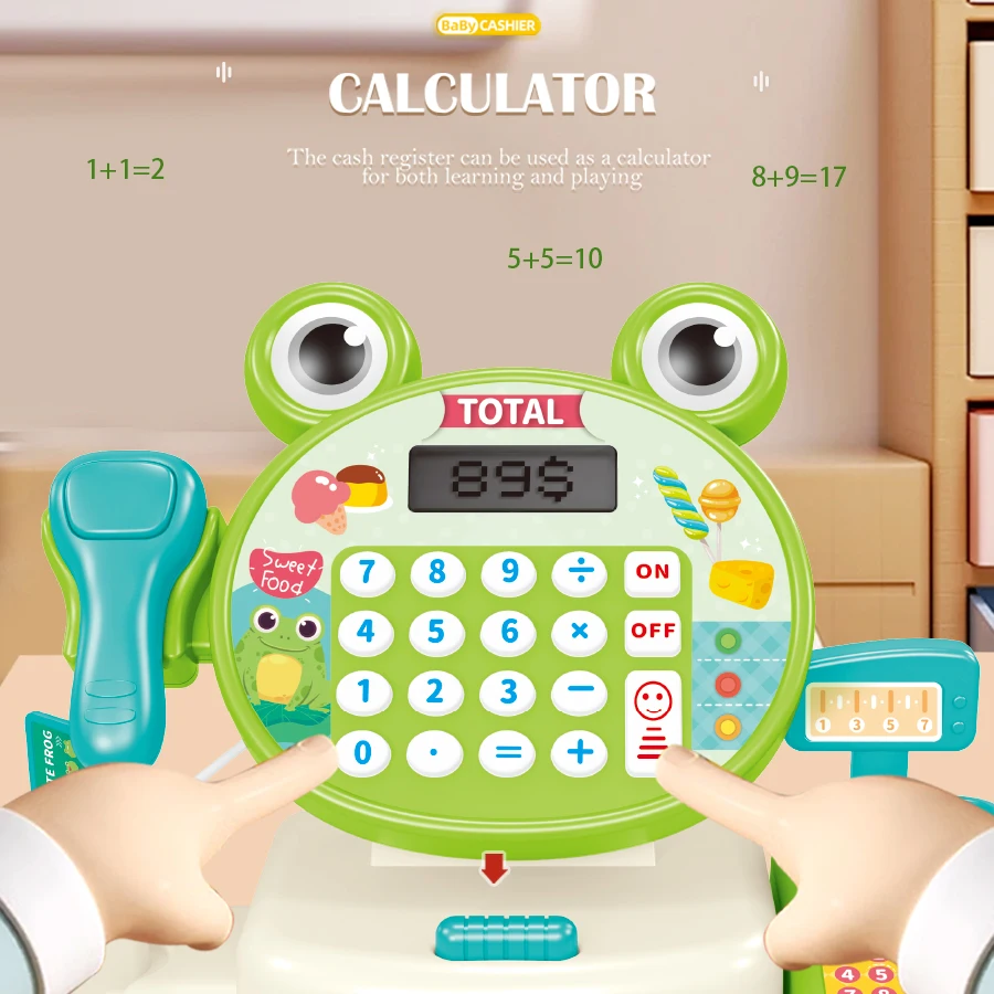 Children play at home toy electric simulation supermarket cash register cartoon frog animal shopping cart computer baby gift