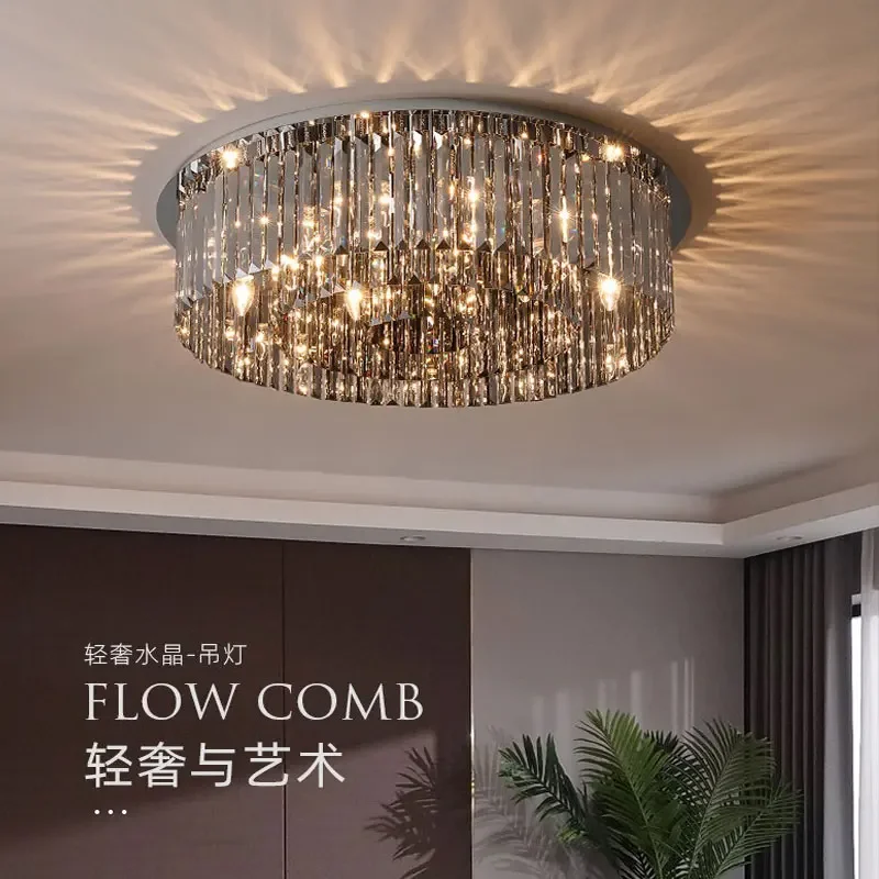 

2024 New Luminaires Modern Light Luxury Crystal Light Ceiling Living Room Atmosphere Simple Bedroom Restaurant Circular Fashion