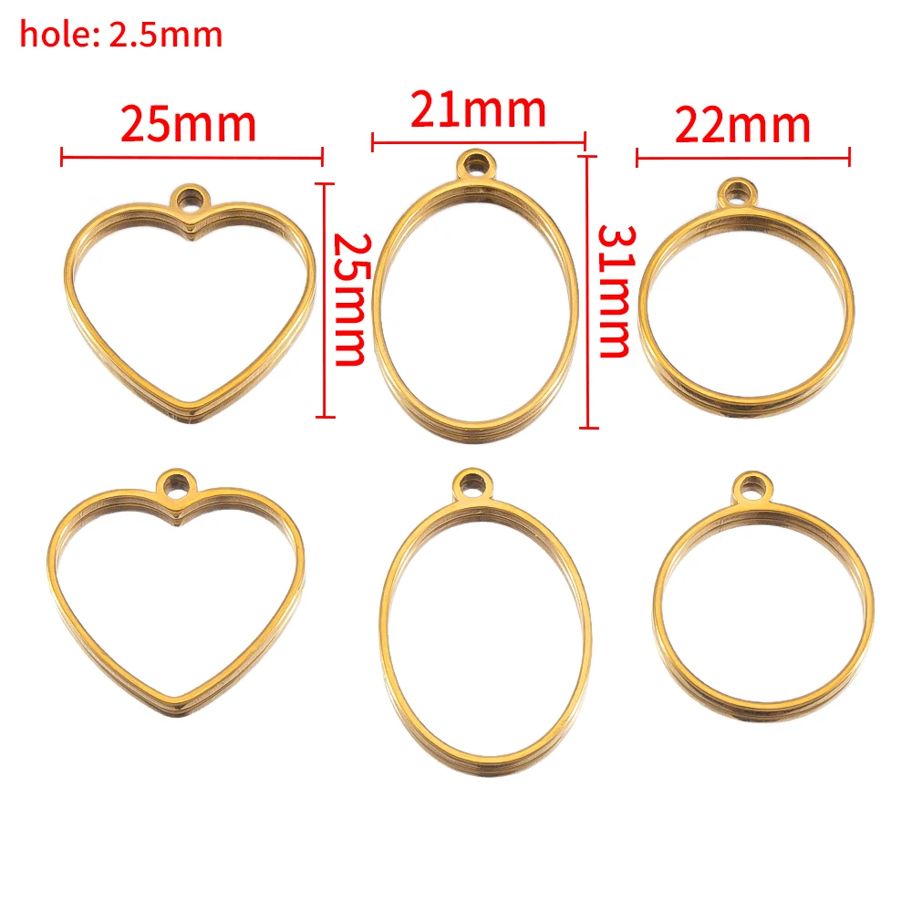 5pcs Hollow Geometric Stainless Steel Heart Oval Round Frame Blank Bezel DIY Earrings Pendant Base Charm Necklace Jewelry Making