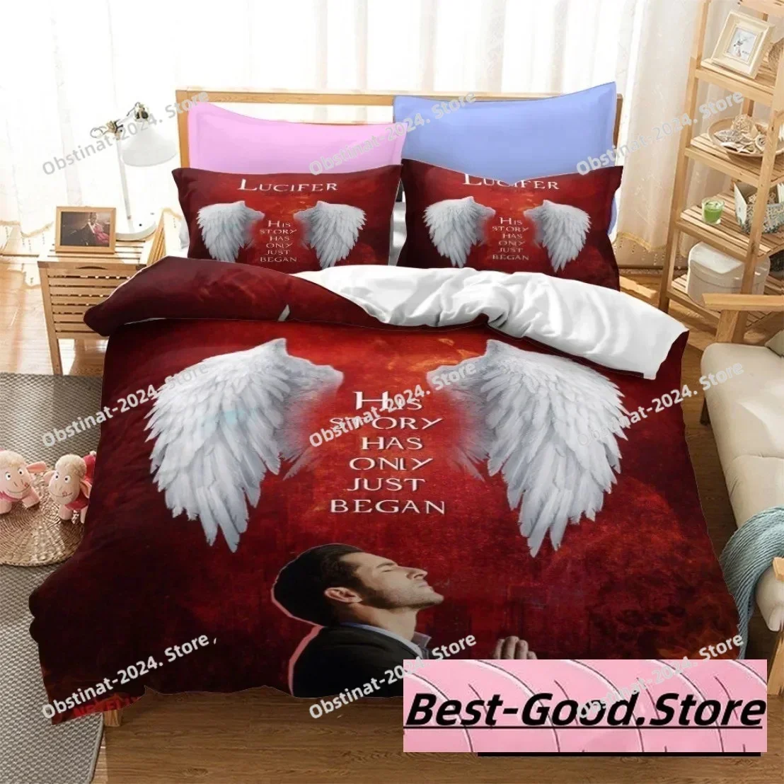 Angel Wings Lucifer Morningstar Satanic Aesthetic Wing Feathe Bedding Set Printed Duvet Cover Pillow Case 3 Pieces Kids Adult