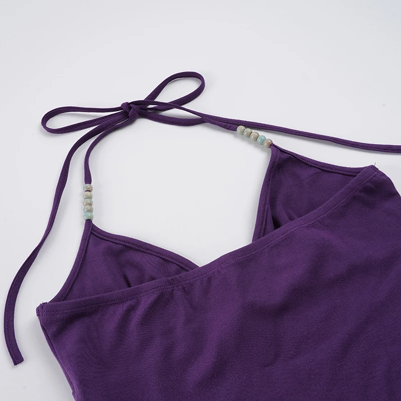 SUCHCUTE Sexy tief ausgeschnittenes Neckholder-Top mit Perlen für Damen, Basic, ärmellos, schmal geschnittenes Tanktop, Y2k-Mode, Cami-Top, Sommerkleidung, lässig – Detail 7