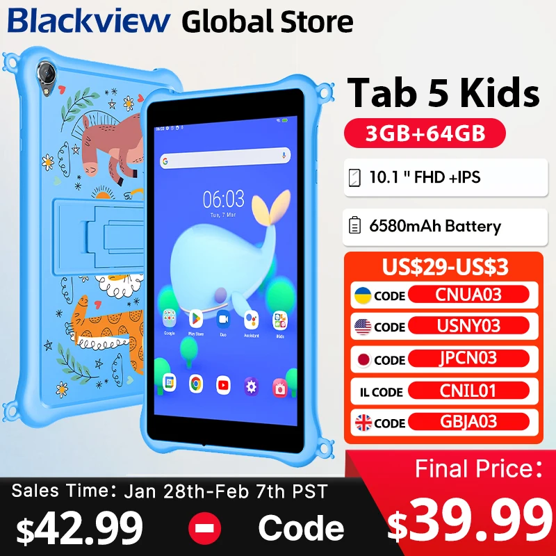 Blackview Tab 5 Kids Tablet 8" HD+ IPS  Display 5GB(3+2) 64GB Eye-protection Mode Android 12 5580mAh Children Study Tablets PC