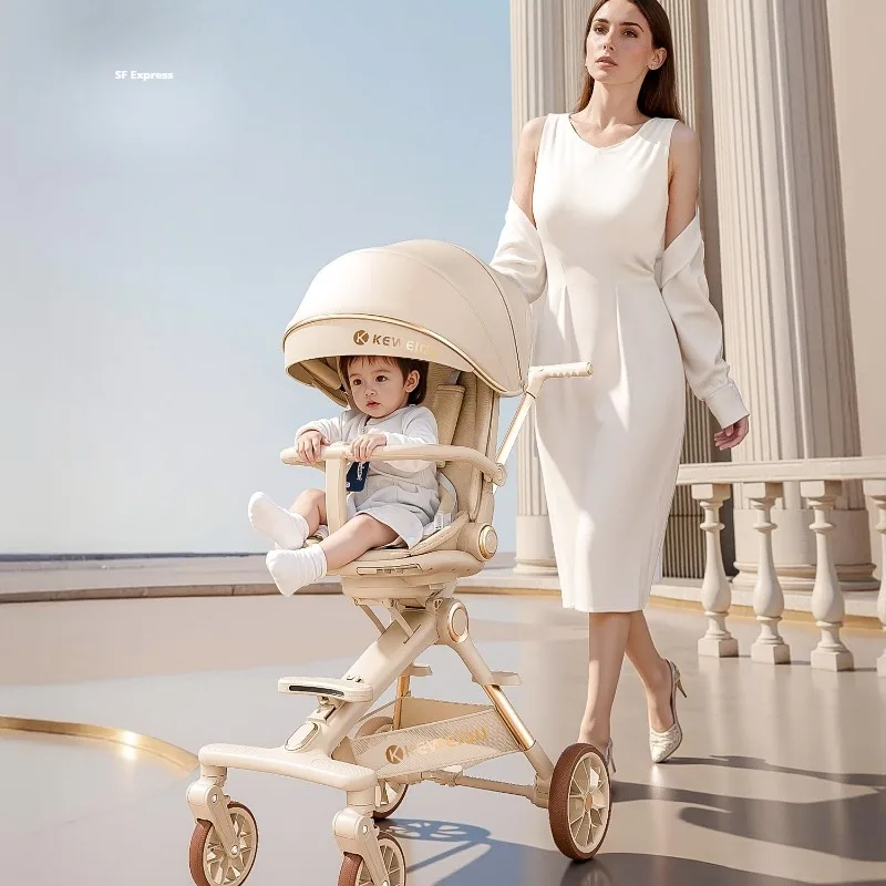 

Ultra-Compact High-View Baby Stroller - Lightweight Foldable 4-Wheel Suspension Pushchair with Reclining Seat
