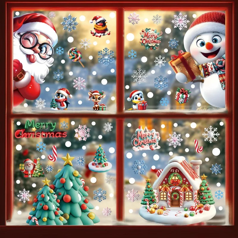 Weihnachten Fenster Aufkleber Winter Schneemann Santa Claus Schneeflocke Rentier Statische Elektrizität Aufkleber Ornamente Weihnachten Home Decor – Detail 10