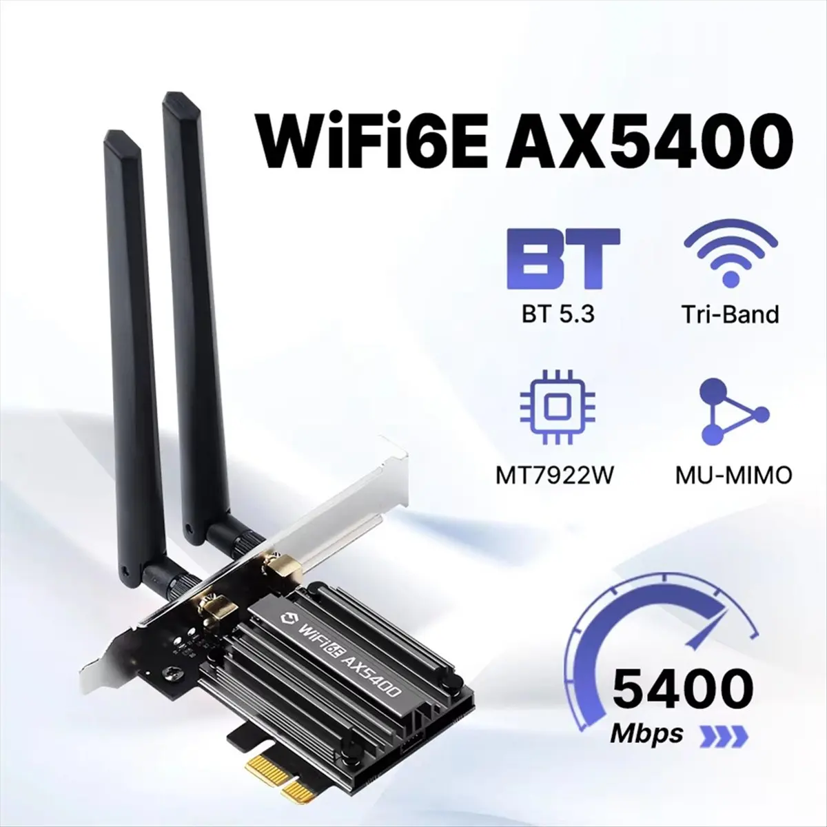 ●WiFi 6E AX5400 PCIE Adapter Bluetooth 5.3 Triple Band 2.4G/5G 802.11AX Netwotk Wireless Receiver MU-MIMO for Win10/11