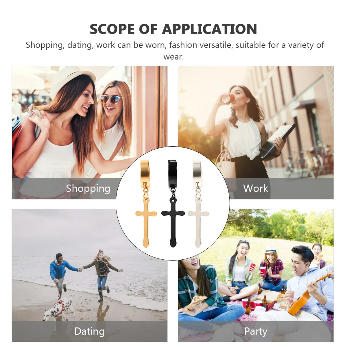 

3Pairs Cross Shape Earrings Crucifix Ear Clip Comfortable Alloy Simple Chic Ear Jewelry for Men Women Party Wedding