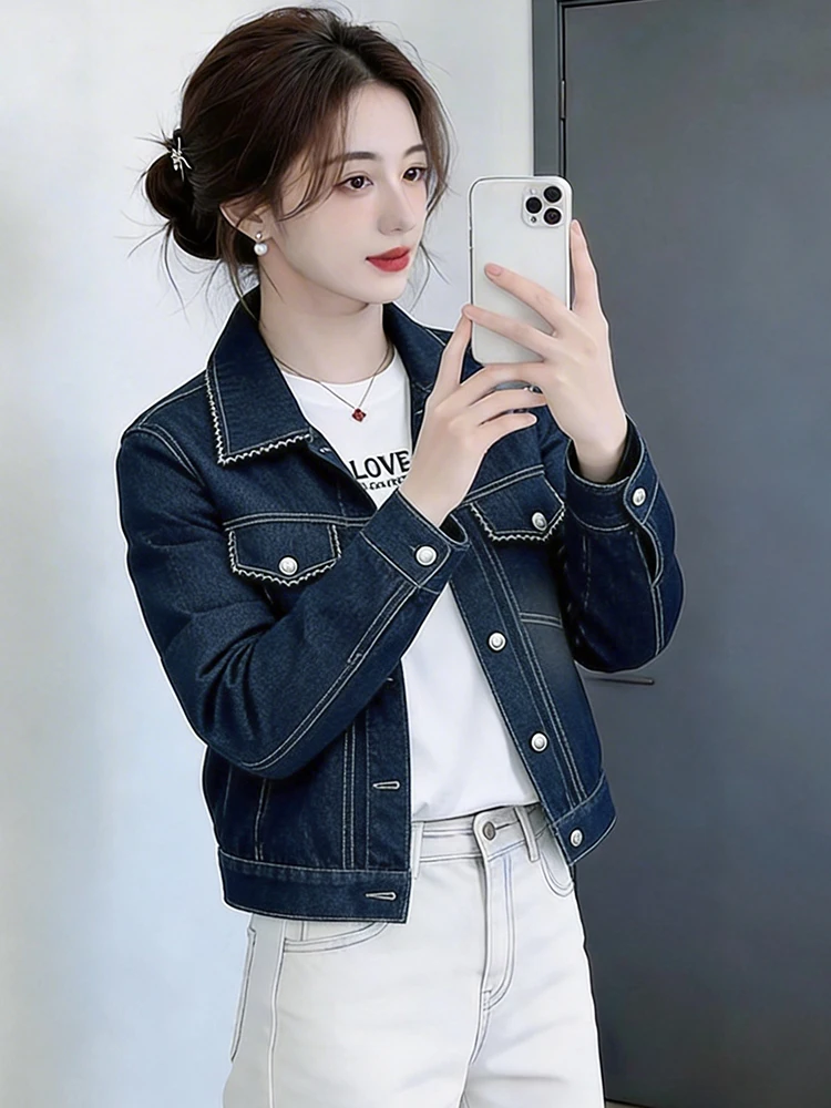 

Faionable ort Denim Jaet Women's Loose Casual Versatile Youthful Open Cardigan Top Spring 2026 Retro Sle Long Sve