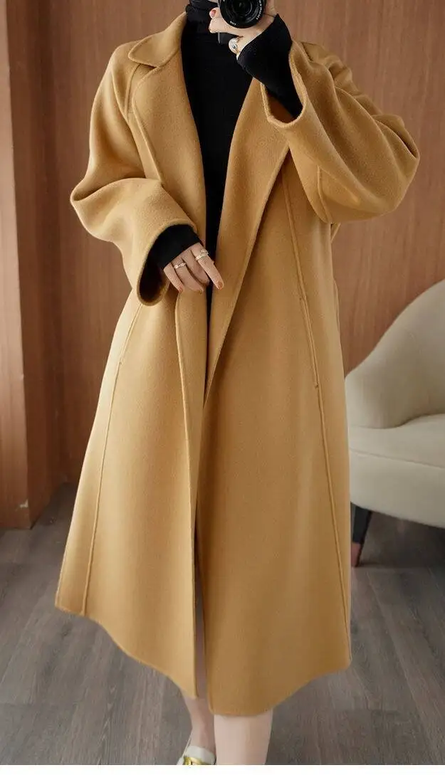 

Wool Blend Coats Womens Woolen Coat Fabric Winter Velvet Fleece-Lined Embroidered Buttoned Pleated Stand-Up Collar Cropped Sided