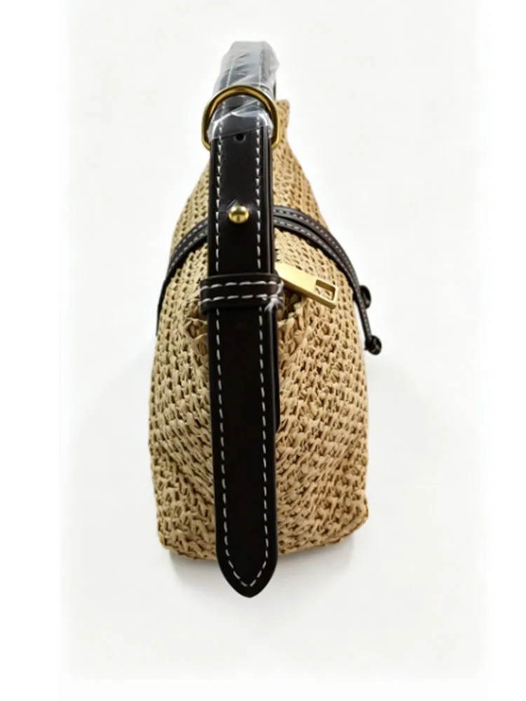 Straw Woven Crescent Bag French Style Small 25cm Crochet Hobo Bag Summer Beach Travel Shoulder Crossbody Bag For Women Mini - view 3