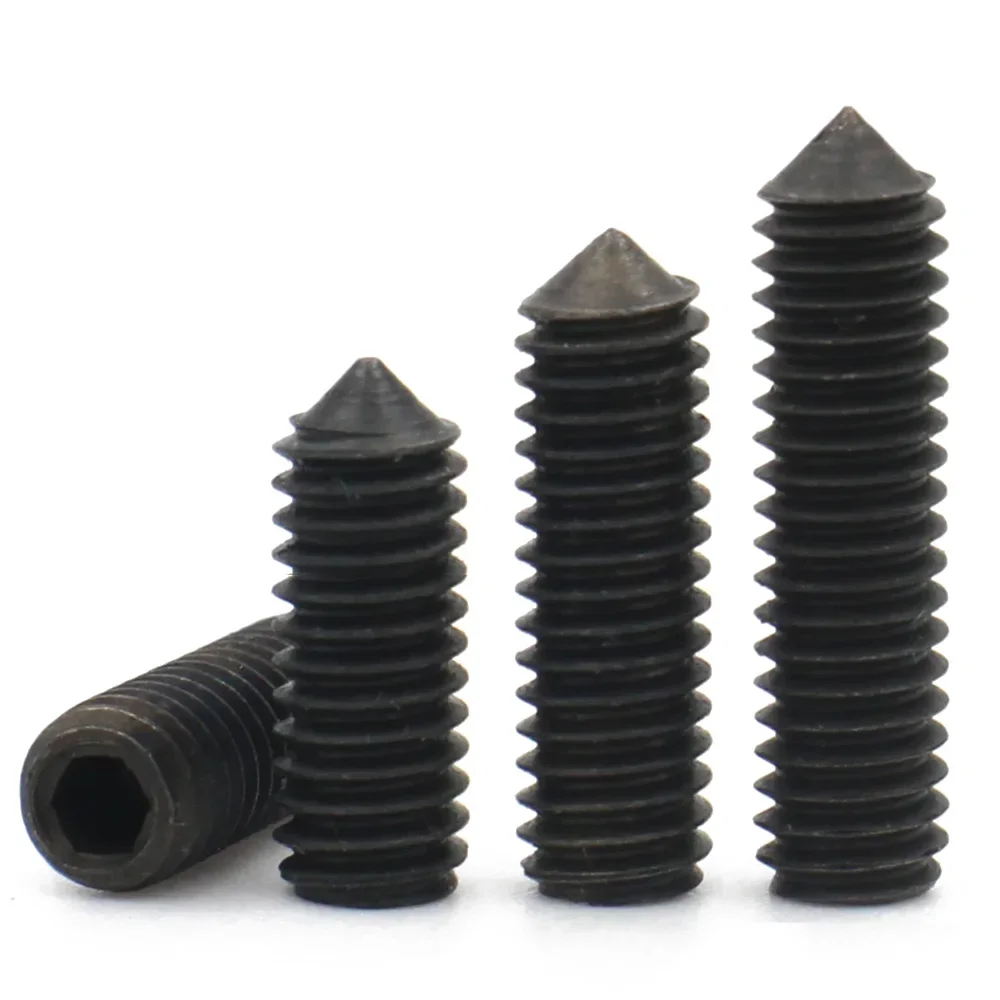 10pcs Grade 12.9 Black Carbon Steel M2.5 M3 M4 M5 M6 M8 M10 Hex Hexagon Socket Cone Point Grub Set Screw Tapered End Bolt DIN914