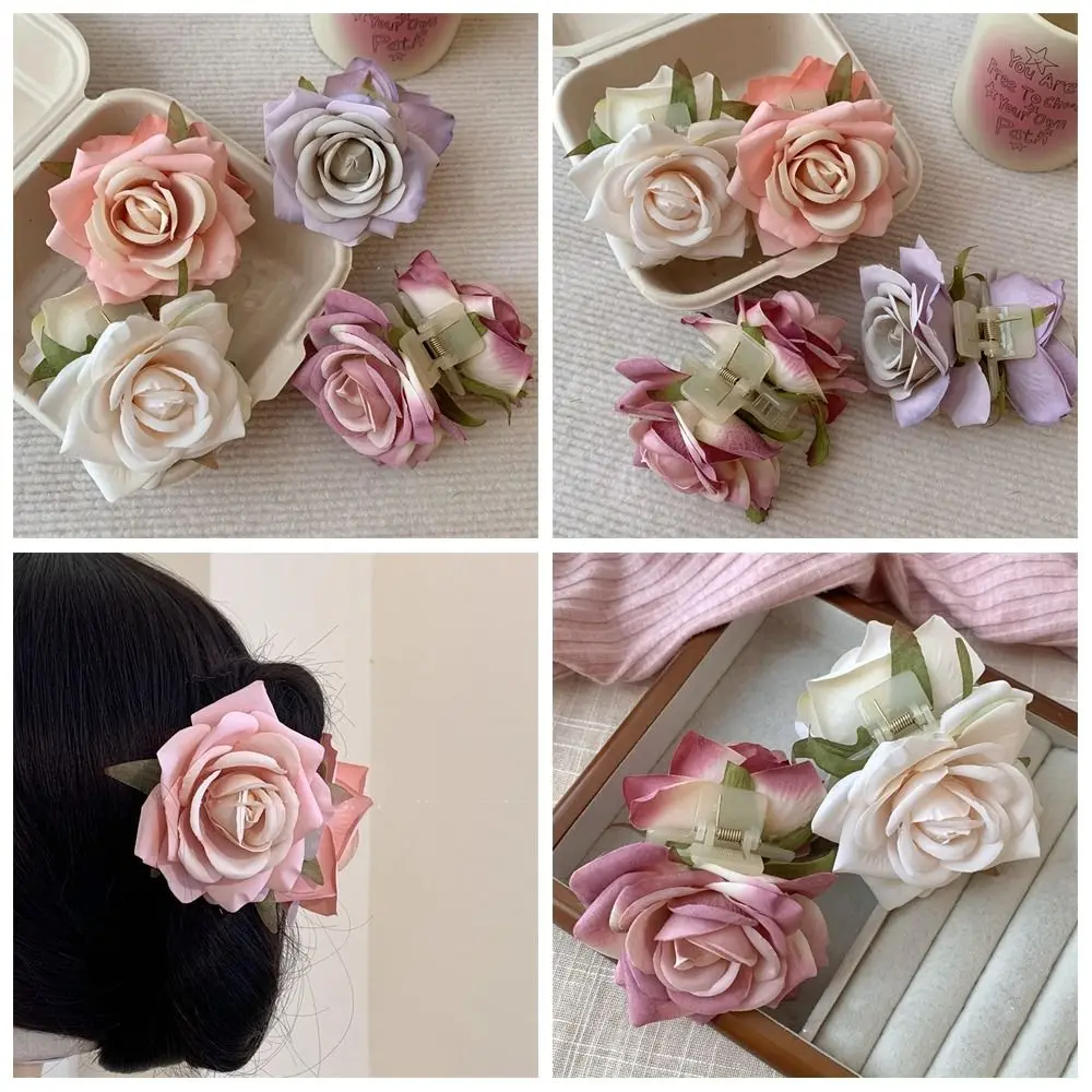 Peony Flower Flower Hair Claw Cute Cloth Shark Clip Large Shark Clip Headdress Korean Style Headwear Rose Hair Clip Daily