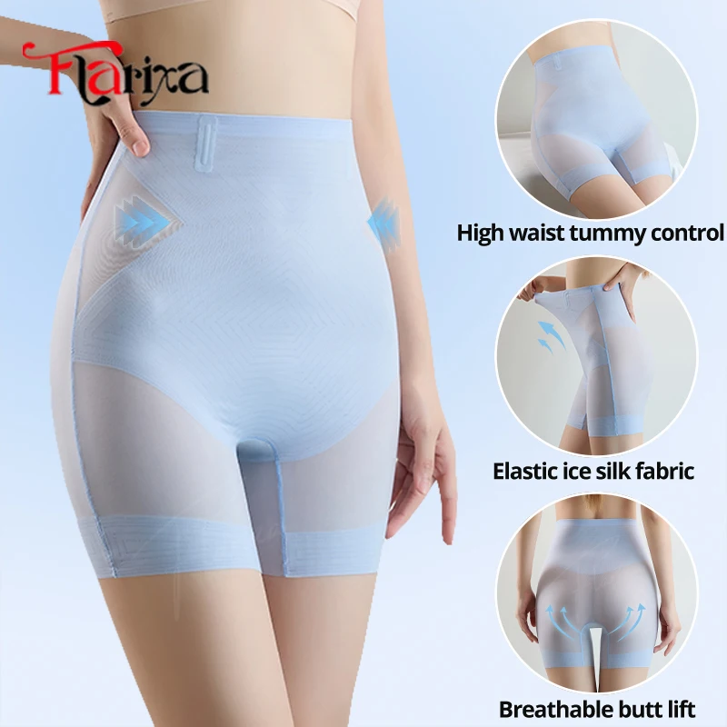 Flarixa lodowy jedwab majtki modelujące brzuch bielizna z wysokim stanem szorty Ultra cienka wyszczuplająca bielizna modelująca kobiety jedwabiście gładka bielizna modelująca
