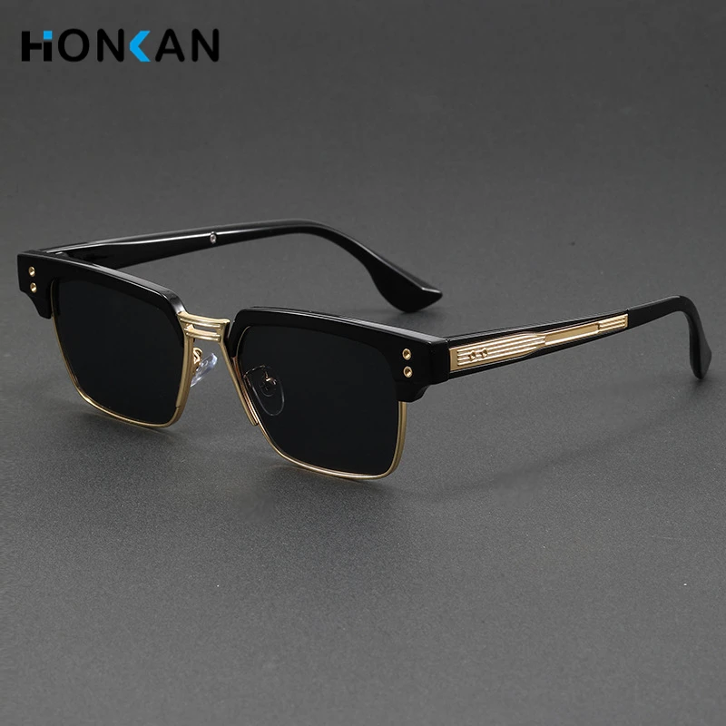 

Fashion Square Sunglasses Handmade Half Frame Sun Glasses Man Luxury Brand Designer Sun Glasses Male Retro Rivet Glasses UV400