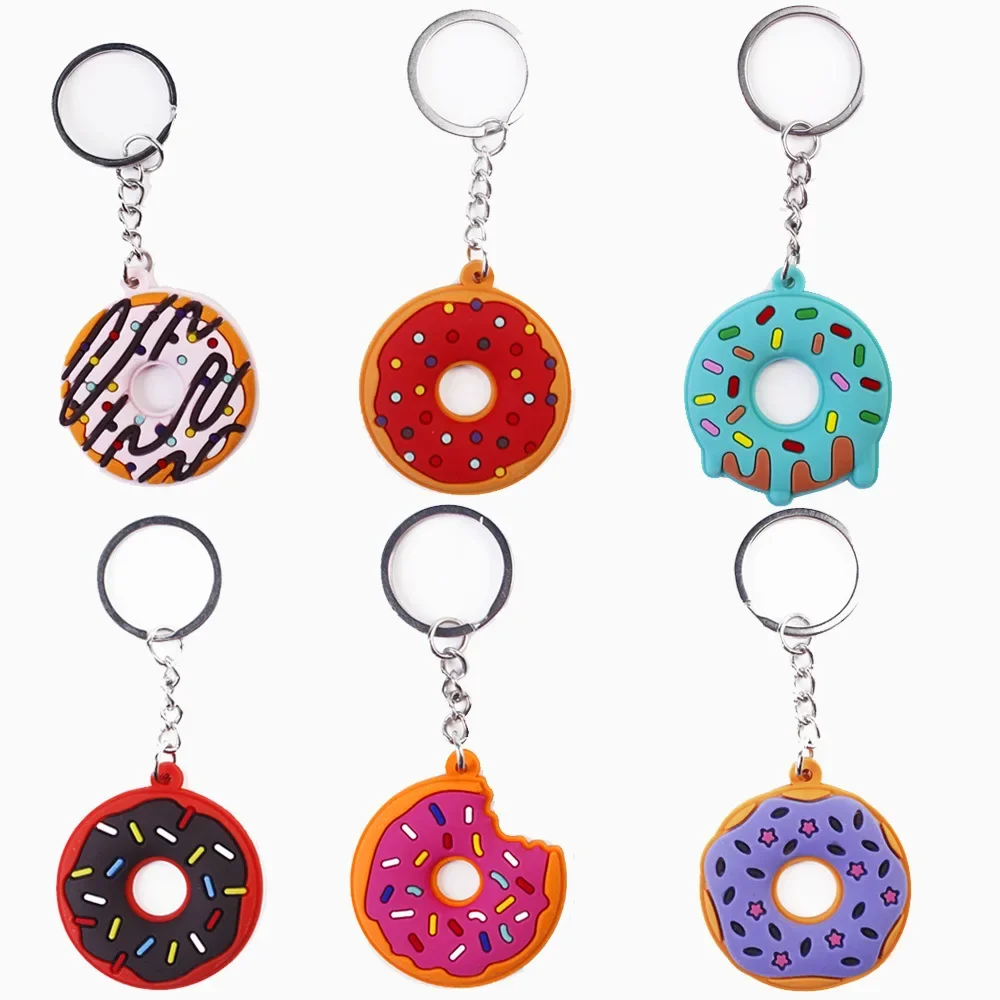 1PCS PVC Keychain Key Rings Cute Dessert Donut Cake Pattern Key Holders Fit Adult Car Keys Kids Trinkets Gift