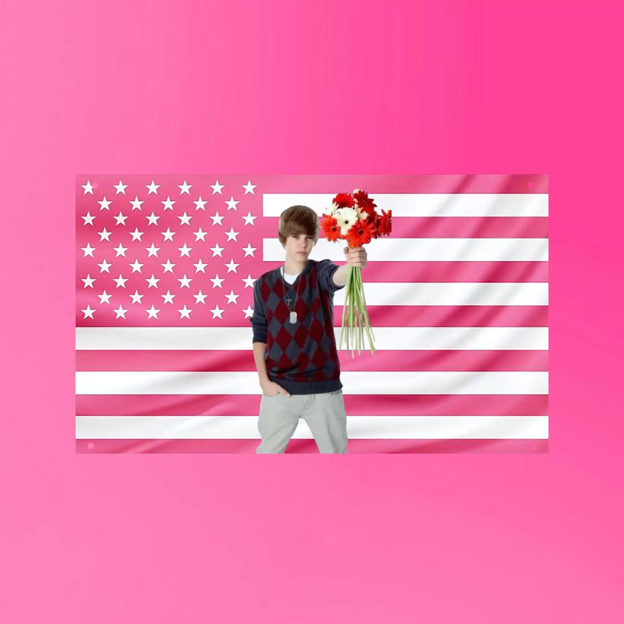 J-Justin B-Bieber Nostalgic Wall Tapestry - Young Justin Flag Style Decor, Cute Pop Icon Art for Dorm & Frat Room, Belieber Gift