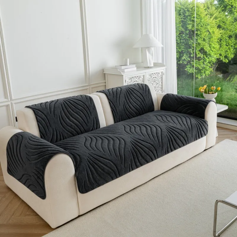1Pcs Autumn Winter Thickened Plush Sofa Pad Comfortable Non-Slip Straight Row Living Room Couch Cover