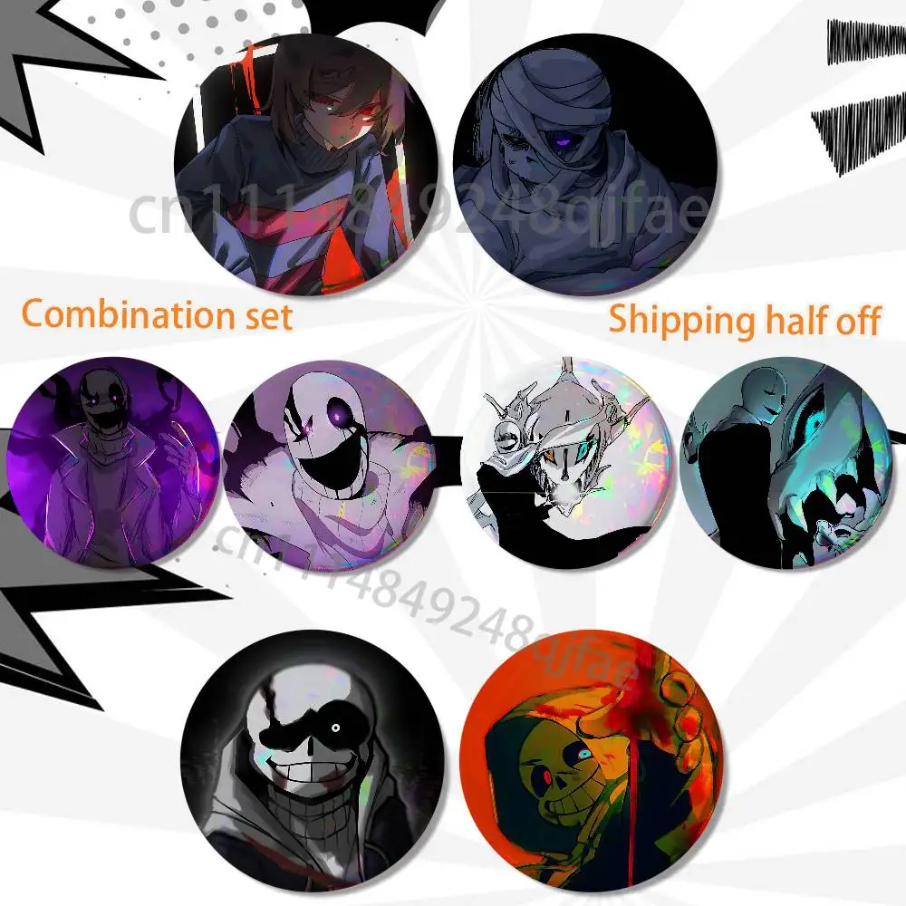 W D Gaster ULB Undertale Last Breath Sans HD Print Round Lapel Pins Pretty Derby 2 piece set Round Display Brooches Brooch